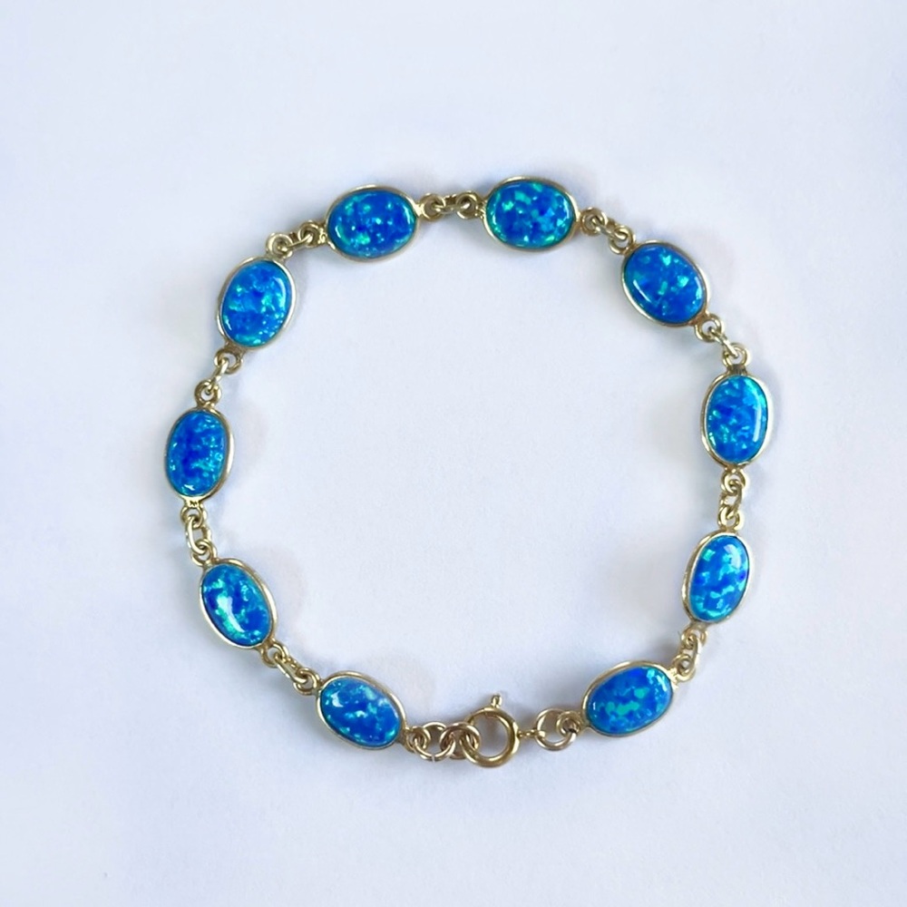 Blue Opal Bracelet | Handmade Gold 925 Sterling Silver